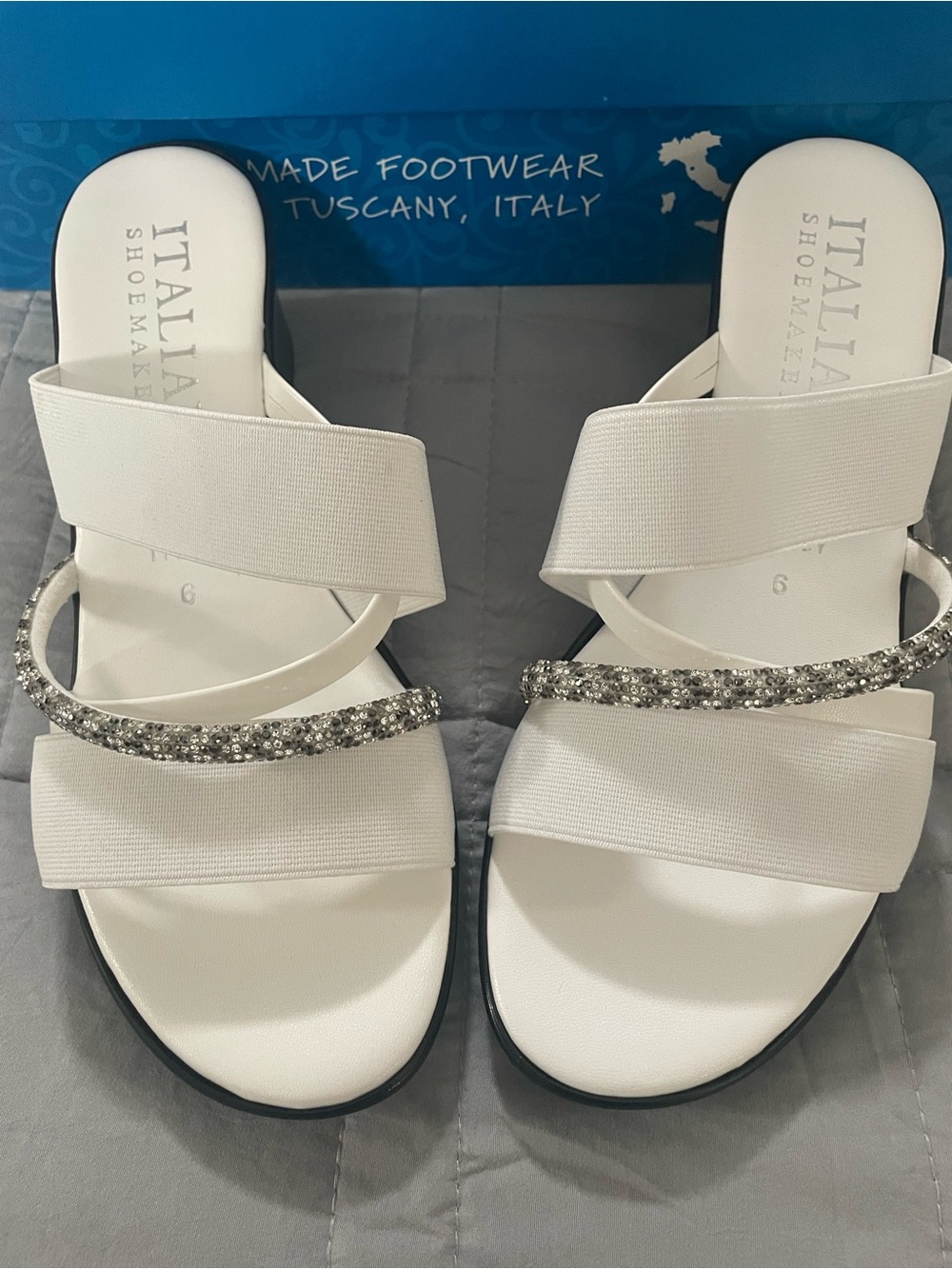 Italian Shoemakers White Sandals with Sparkling Crystal Strap